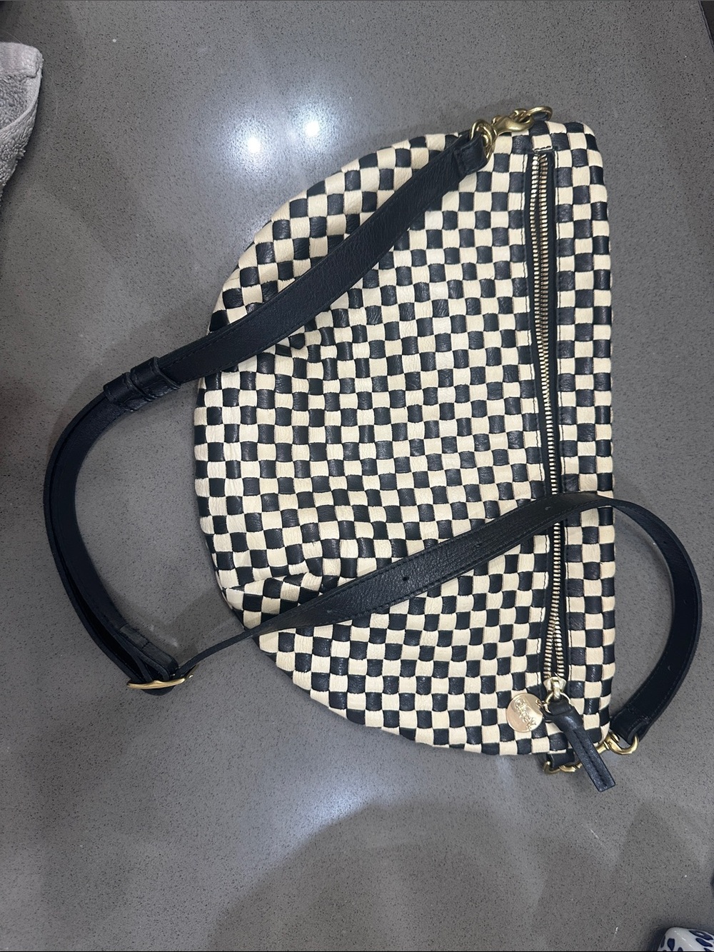 Clare V Grande Fanny Black & Cream Check Waist Bag - Picture 5 of 8